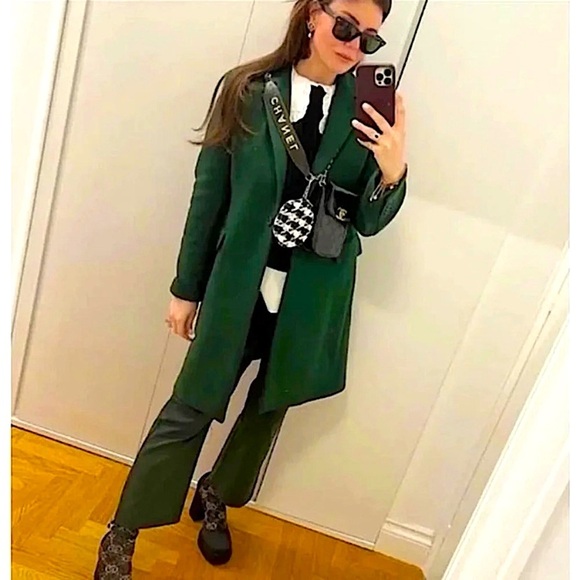 ZARA Monteco Wool Coat Bottle Green Tailored Blogger Favorite Like New - Picture 1 of 16